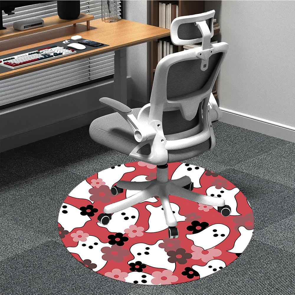 1pc Ghost Floral Office Round Area Rug, Indoor Mat Suitable For Office, Under Office Chairs Bedroom Living Room Home Decor, Room Deco