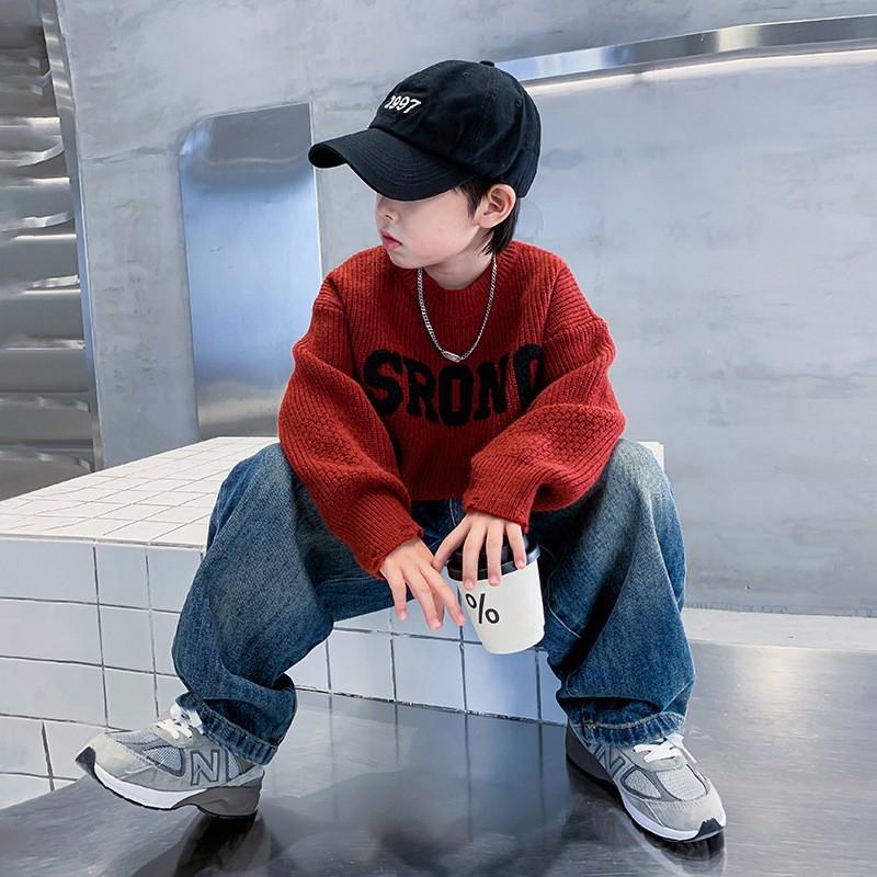 Boys Round Neck Knit Sweater Winter Loose Fit Kids Warm Pullover