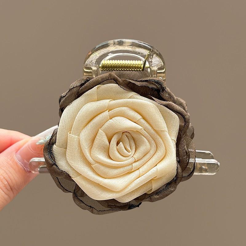 Mesh Flower Hair Clip for Woman Elegant Temperament Shark Clip Girl Ponytail Hair Clamp