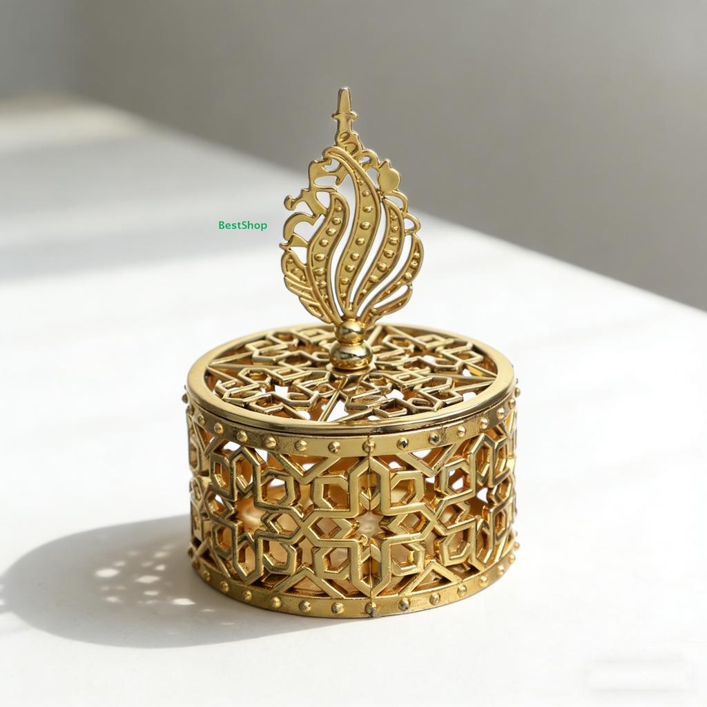 Vergoldete runde Süßigkeitenbox - Für nahöstliche arabische Hochzeiten, Babypartys & Gastgeschenke