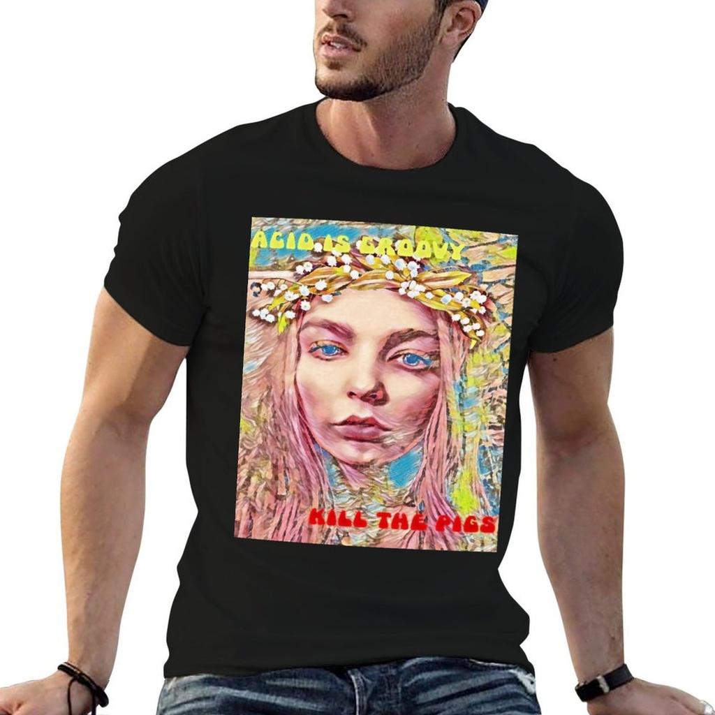 Acid is Groovy Kill the Pigs Hippie Lady TShirt t shirt men 100 cotton luxury brand man t shirt cotton TShirt