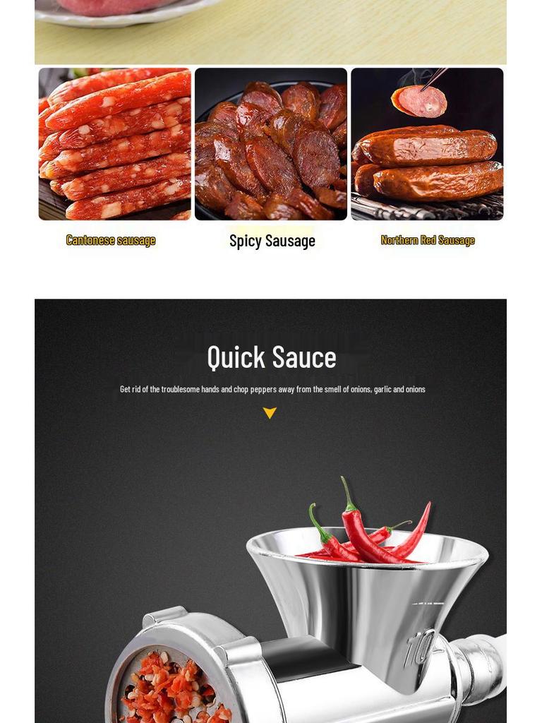 Großer Multifunktions-Fleisch- und Knoblauchwolf mit Wurstfüller und Chili-Hacker