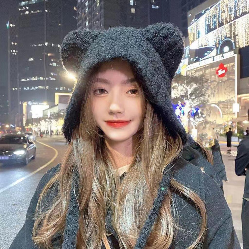 Chapeau Oreilles Peluche pour Femmes, Chapeau Tricoté Mignon et Polyvalent pour Femmes