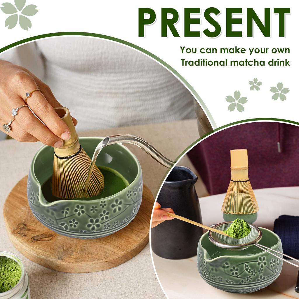2 Pcs Japanese Matcha Tea Set Ceramic 550 ml Matcha Bowl Matcha Whisk Holders for DIY Tea Lovers Tea-making Tools Accessories
