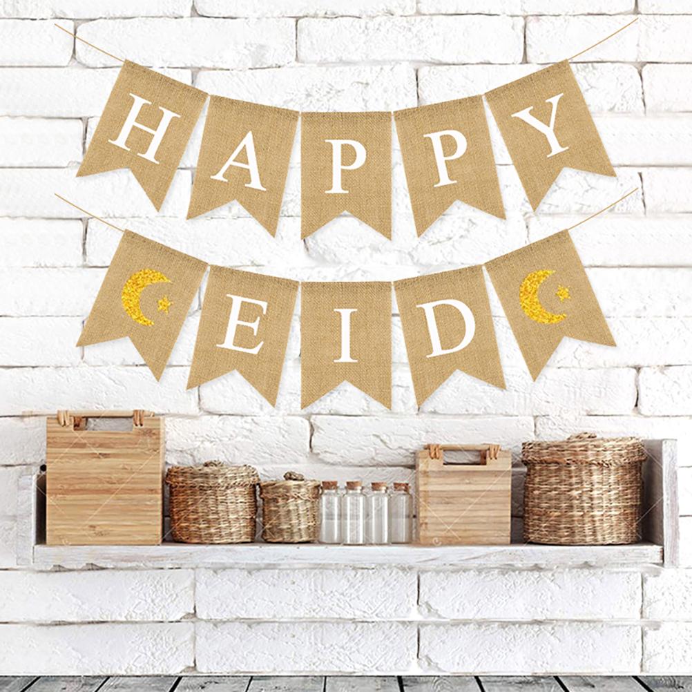 Ramadan Pull Flag Assorted Color Banner Bunting Happy Eid Swallowtail Easy To Use Party Decoration Supplies Linen Practical