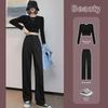 Women's High-Waist Black Wide-Leg Pants: Spring/Summer Slim, Straight, Loose, and Casual Trousers.