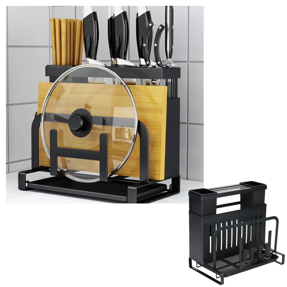 

TOREJAX Разделочная доска для хранения на кухне Rust поставляется с подставкой для сушки, кухонными принадлежностями, компактная, устойчивая, (черный) чёрный