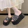 Fashion 8.5cm Synthetic Slip on Platform Wedge Fashion Sandal Bling ROME Ladies Beach Shoes Peep Toe Pumps Summer Slippers Fashion Shoes