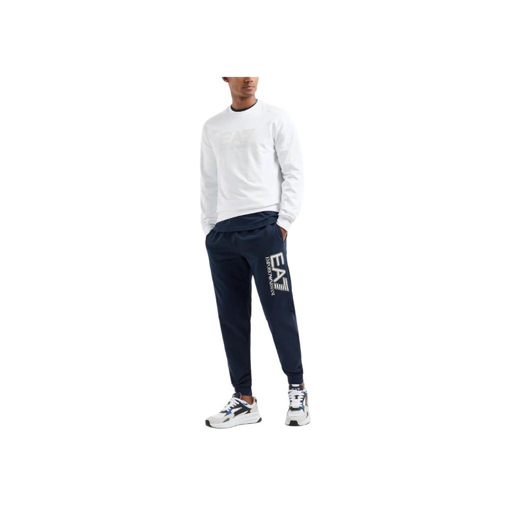 Emporio Armani EA7 FW24 Letter Number Logo Print Crew Neck Long Sleeve Sweatshirt Men sweatshirt White 6DPM60-PJVRZ-1100