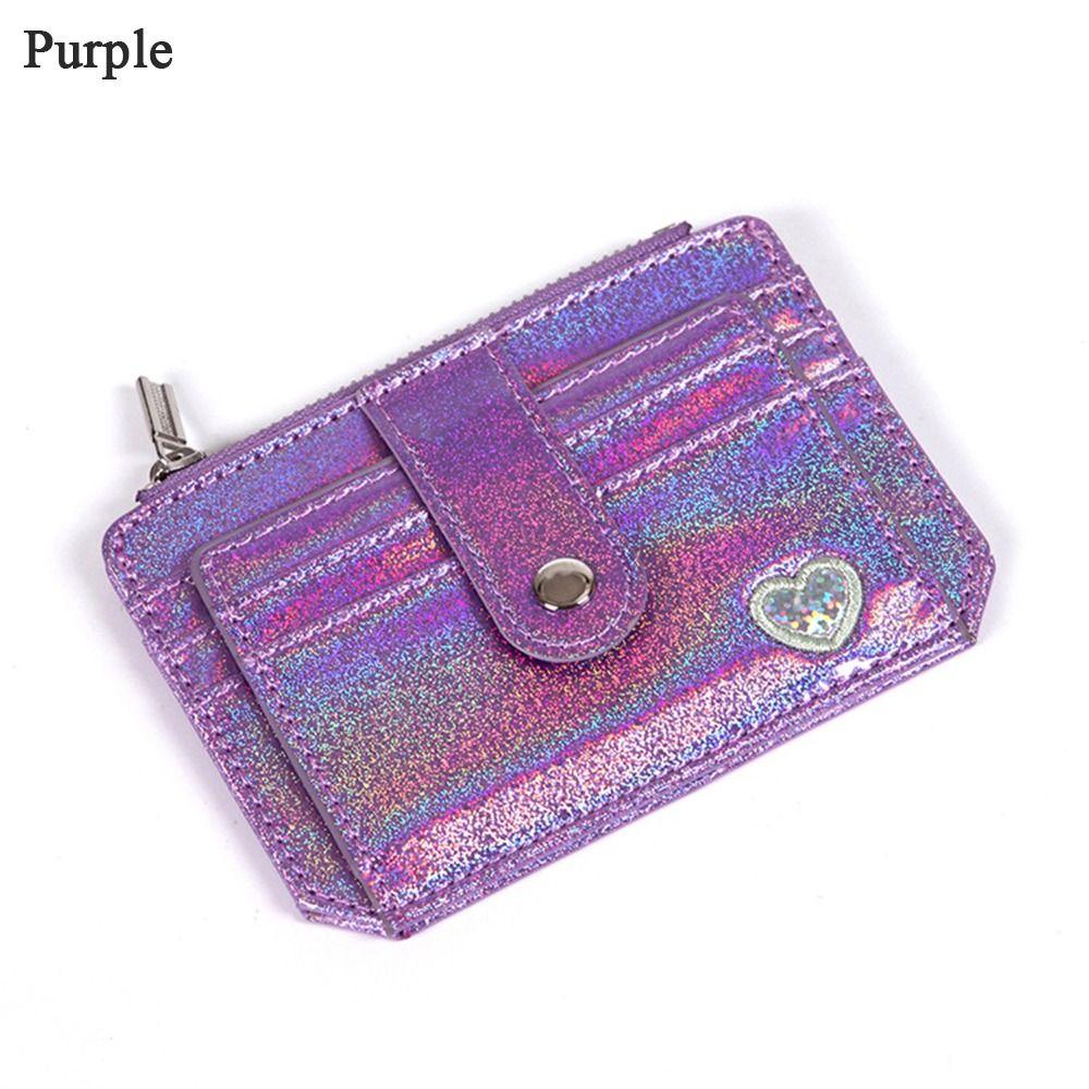 Mini Cute Laser Shining Heart Bus ID Card Case Cardholder Sequins Credit Card Holder Crystal Color Multi Card Slim Wallet