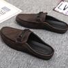 Fashion Summer Leather Men Half Slippers Breathable Mens Casual Shoes Slip-on Lazy Driving Shoes Comfortable Walking Loafers Moccasins