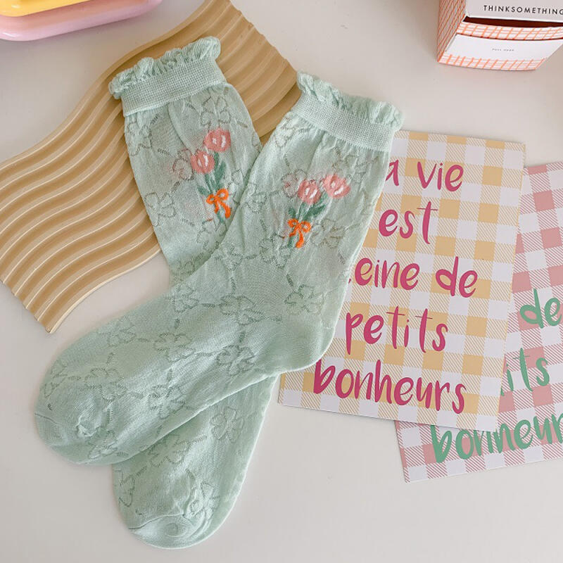 Aurora See-Through Flower Pastel Lace Colored Mock Socks