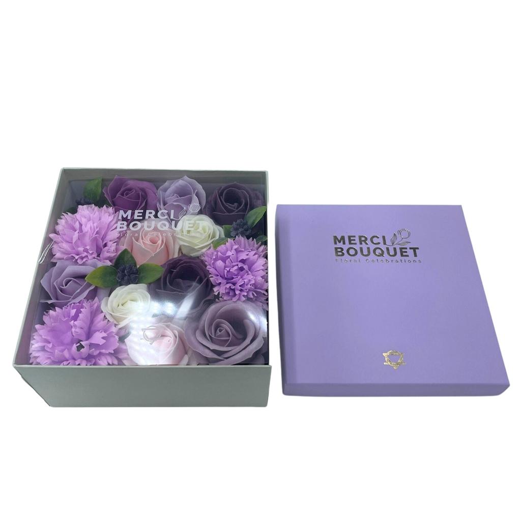 Soap Flowers Square Box - Lavender Rose and Carnation