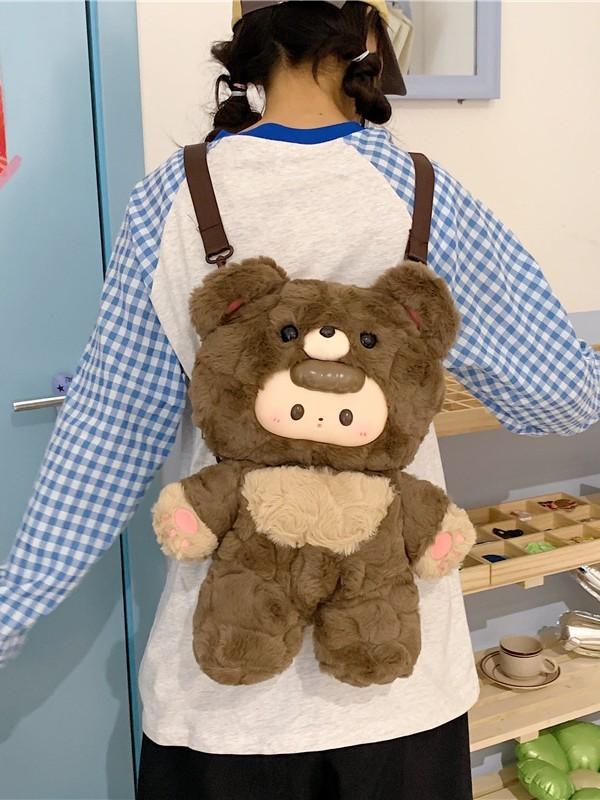 Plush Bear Backpack For Girls With Zipper Closure And Daypack Style