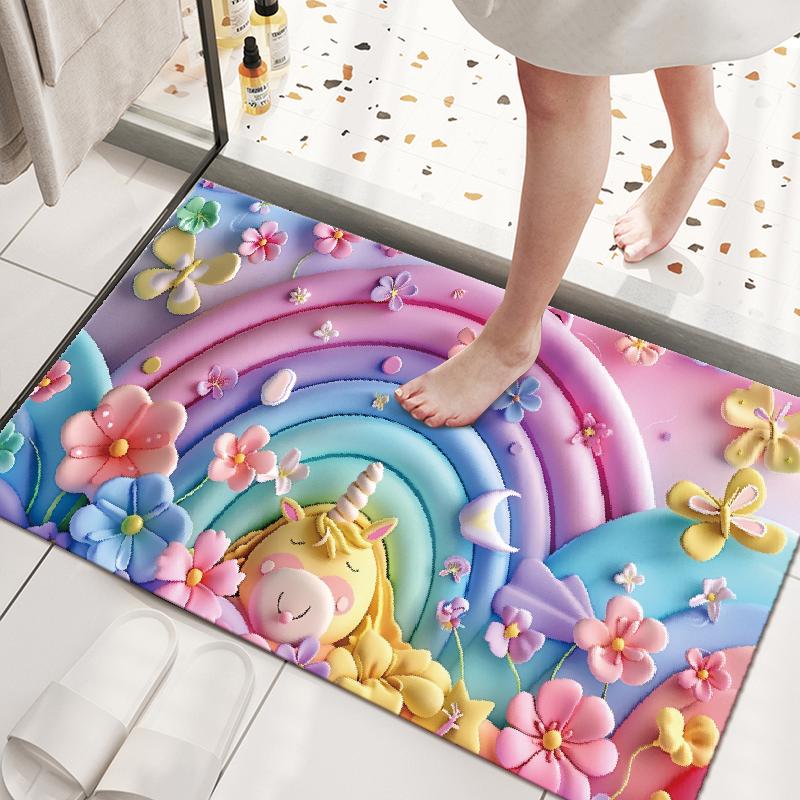 Tappetino da Bagno Antiscivolo con Fiore 3D - Assorbente e Resistente allo Sporco