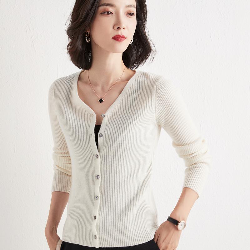 

Женский кардиган с V-образным вырезом, короткий, новый осенне-зимний, верхняя одежда, вязаный свитер, приталенный, с длинными рукавами, куртка-свитер S