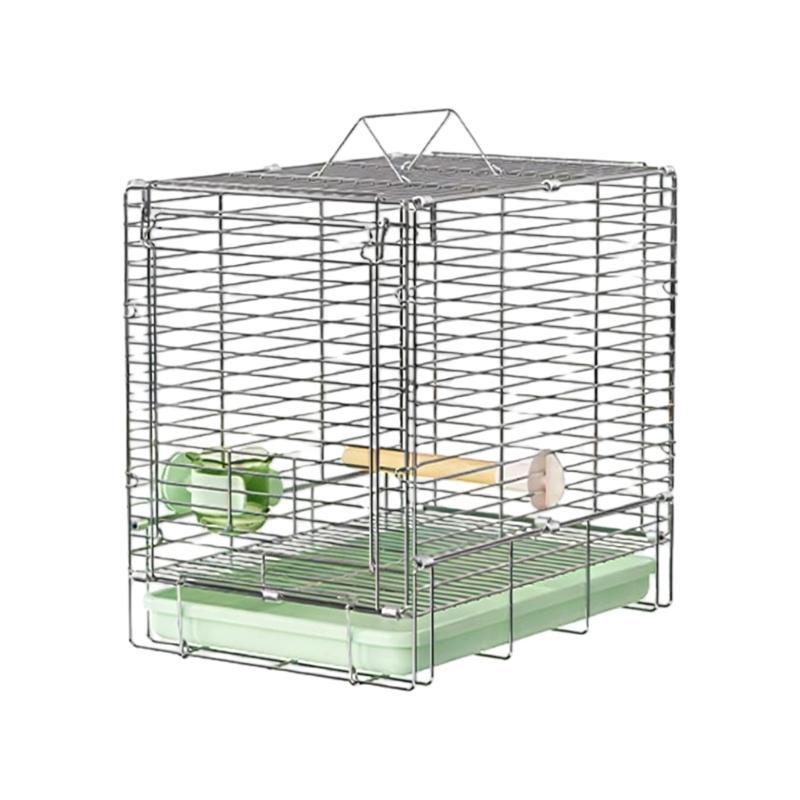 

Folding Stainless Steel Bird Cage With Secure Lock Durability Transporting Birdcage For Birds And Small Animals зелений