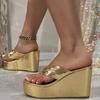 Women's Shoes Golden Flip-flops Platform Sandals European and American Style Fashion Casual Simple Temperament 2025