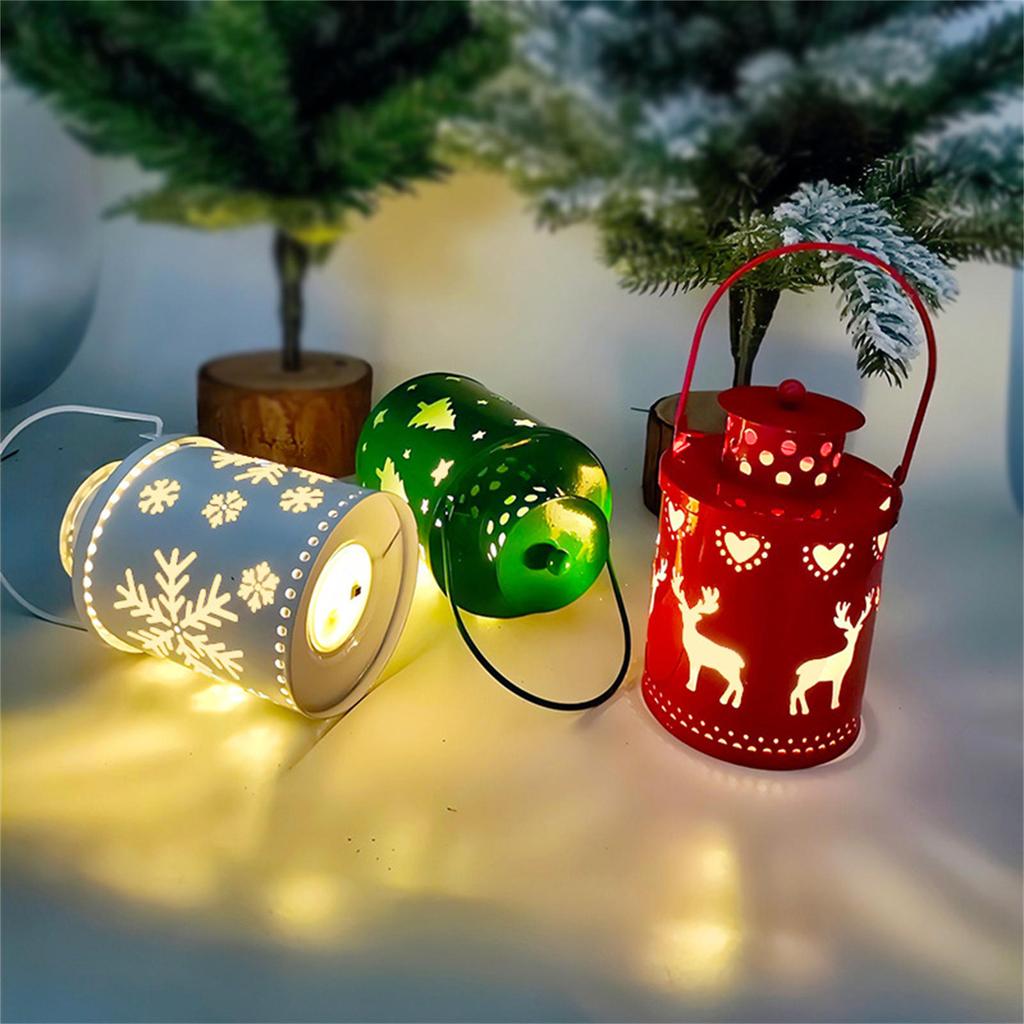 Christmas Tabletop Lanterns Vintage Outdoor Candle Decor with LED Lights Perfect Addition to Your Holiday Decor