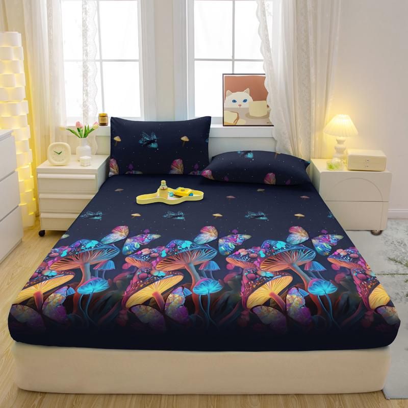 1 Simple Modern Plant Flower Printed Matte Fitted Sheet, Bedroom Printed Bed Cover, Bedding (Excluding Pillowcases)