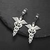 My Shape Caduceus Drop Earrings Medical Snake Scepter Wings Stainless Steel Pendents Necklace Nurse Doctor Medical Jewelry Gifts