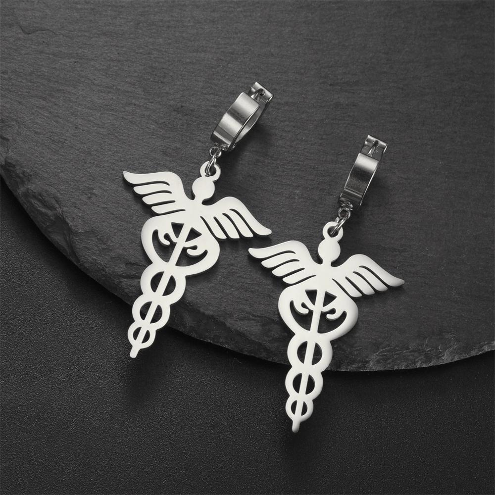 My Shape Caduceus Drop Earrings Medical Snake Scepter Wings Stainless Steel Pendents Necklace Nurse Doctor Medical Jewelry Gifts