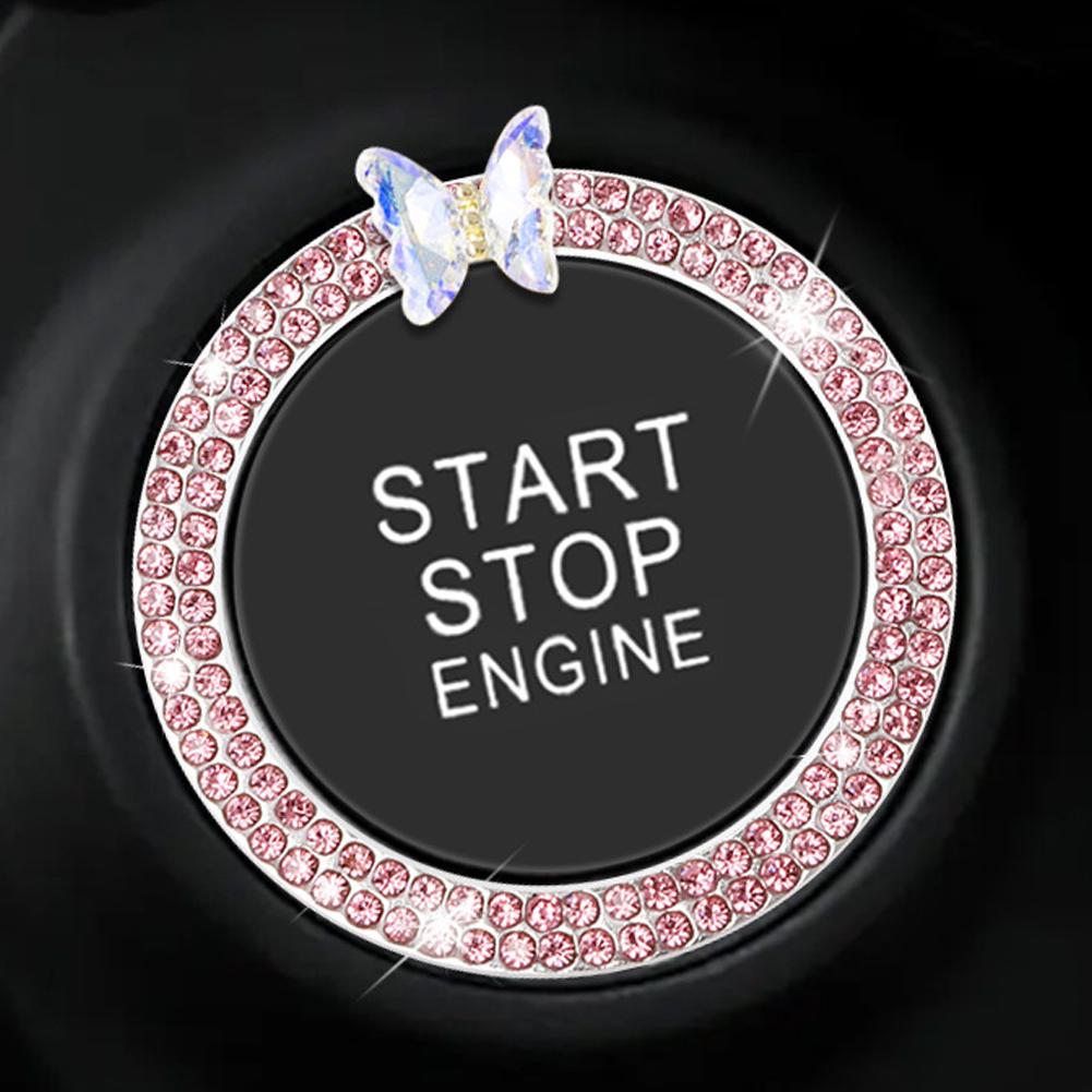 Kristall-Auto-Onekey-Startknopf-Dekorationsring mit Diamant-Strass-Kreis-Start-Stopp-Schalterring Auto-Innenausstattung