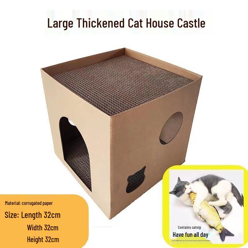 Cat Bed & Scratch Board: Durable, No-Shed Corrugated Cardboard House