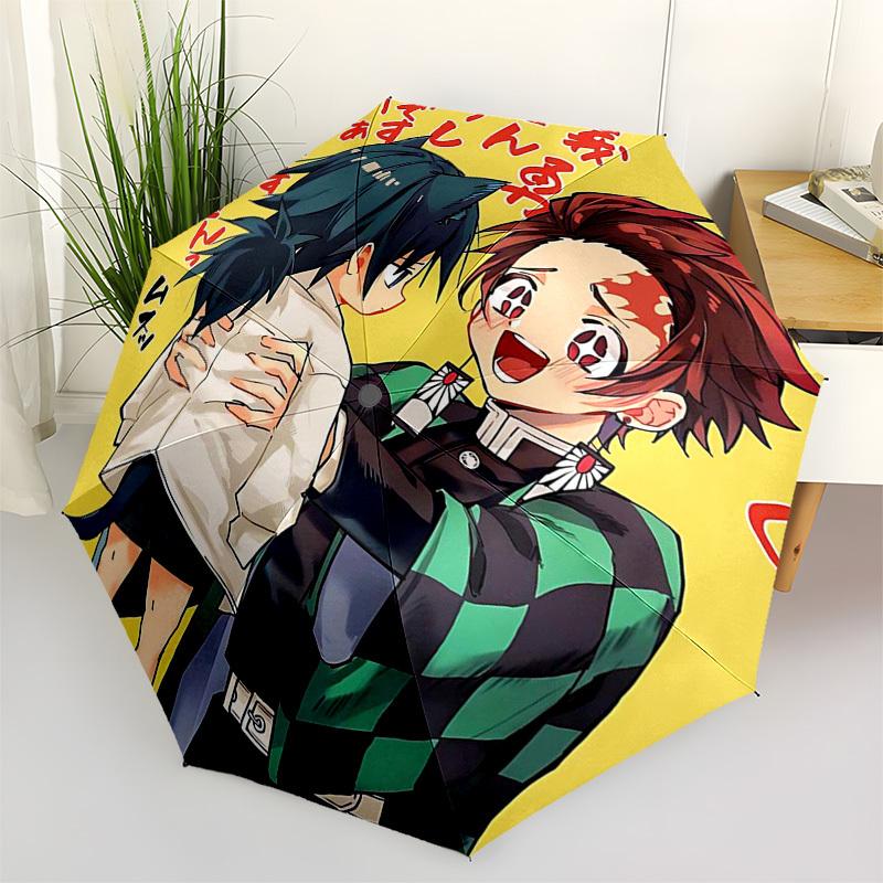 

1pc Outdoor Umbrella with Demon Slayer Design - Automatic Opening/Closing, Portable Tri-Fold Design, 8-Rib Iron Frame - Perfect Gift for Fans, Tr