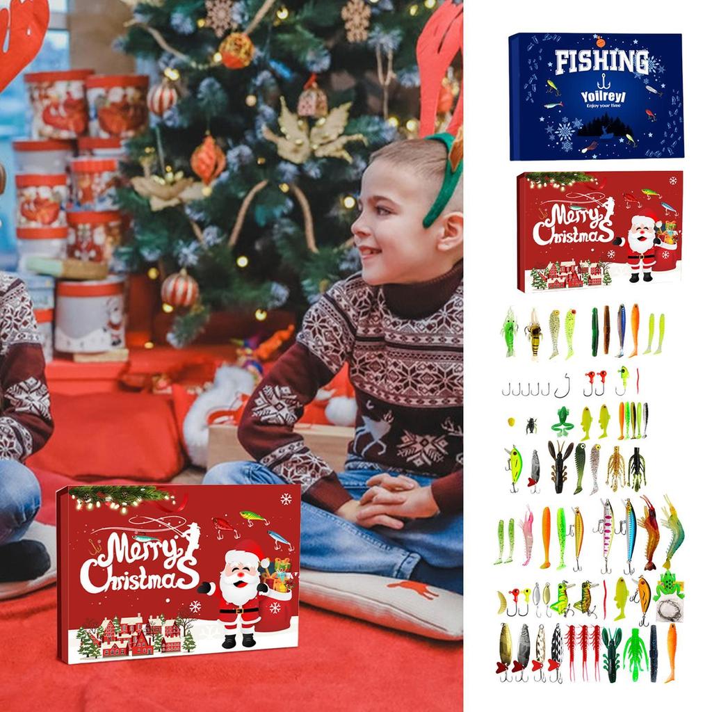 Fishing Advent Countdown Calendar 24 Days Christmas Fishing Lures Countdown Set Tackle Bait Lures Saltwater Freshwater Gear For