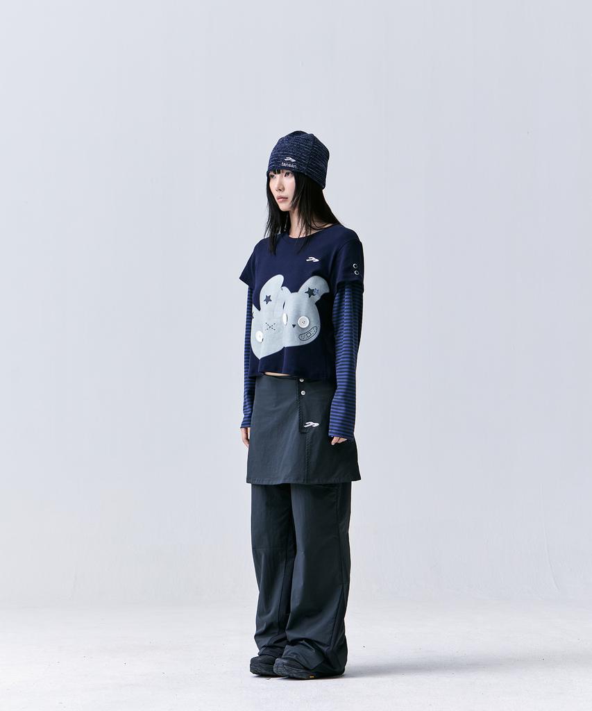 TANSANMAGNESIUM Rabbit Button Layered Long Sleeve (Navy)