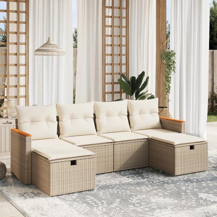 VidaXL Garden Lounge Set with Cushions 6 Pcs, Patio Sofas, Patio Furniture Set, Outdoor Furniture, Beige 3265342