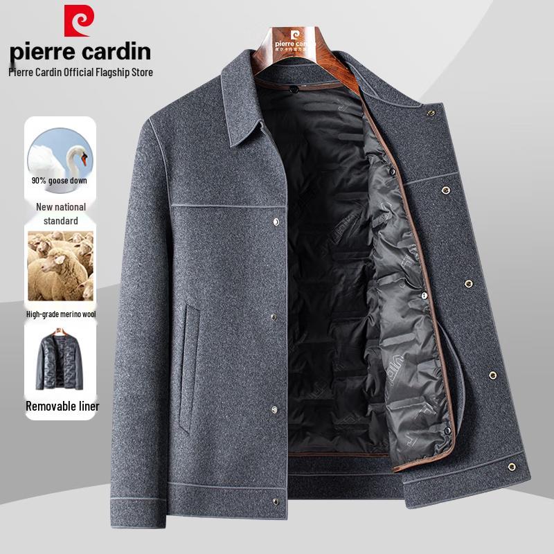 Pánský vlněný kabát s klopami Pierre Cardin s odnímatelnou podšívkou z husího peří