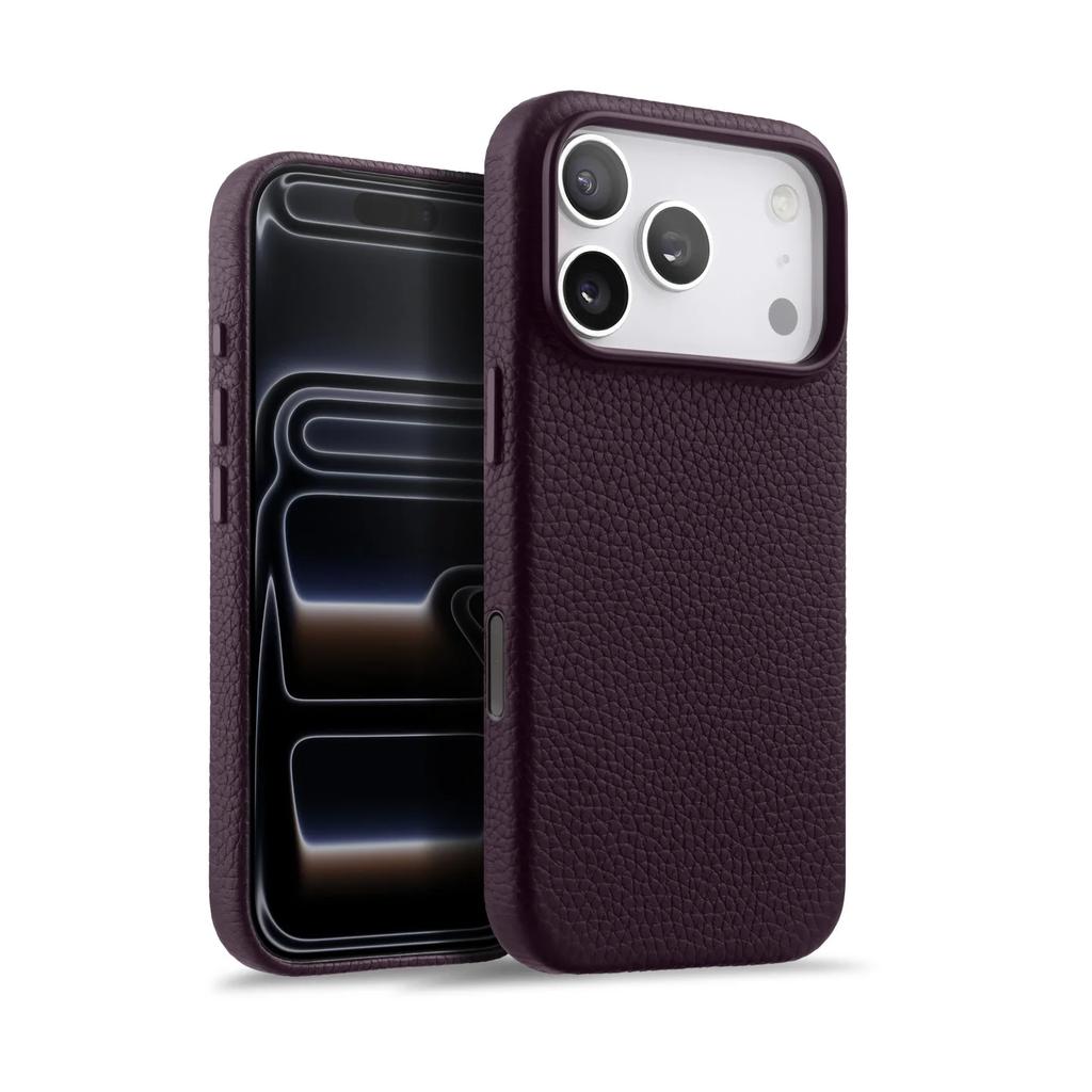 Melkco With AI Button Genuine Leather Case for iPhone 17 Pro Max Air Top-layer Cowhide Metal Lens Ring Magnetic Charging Cover