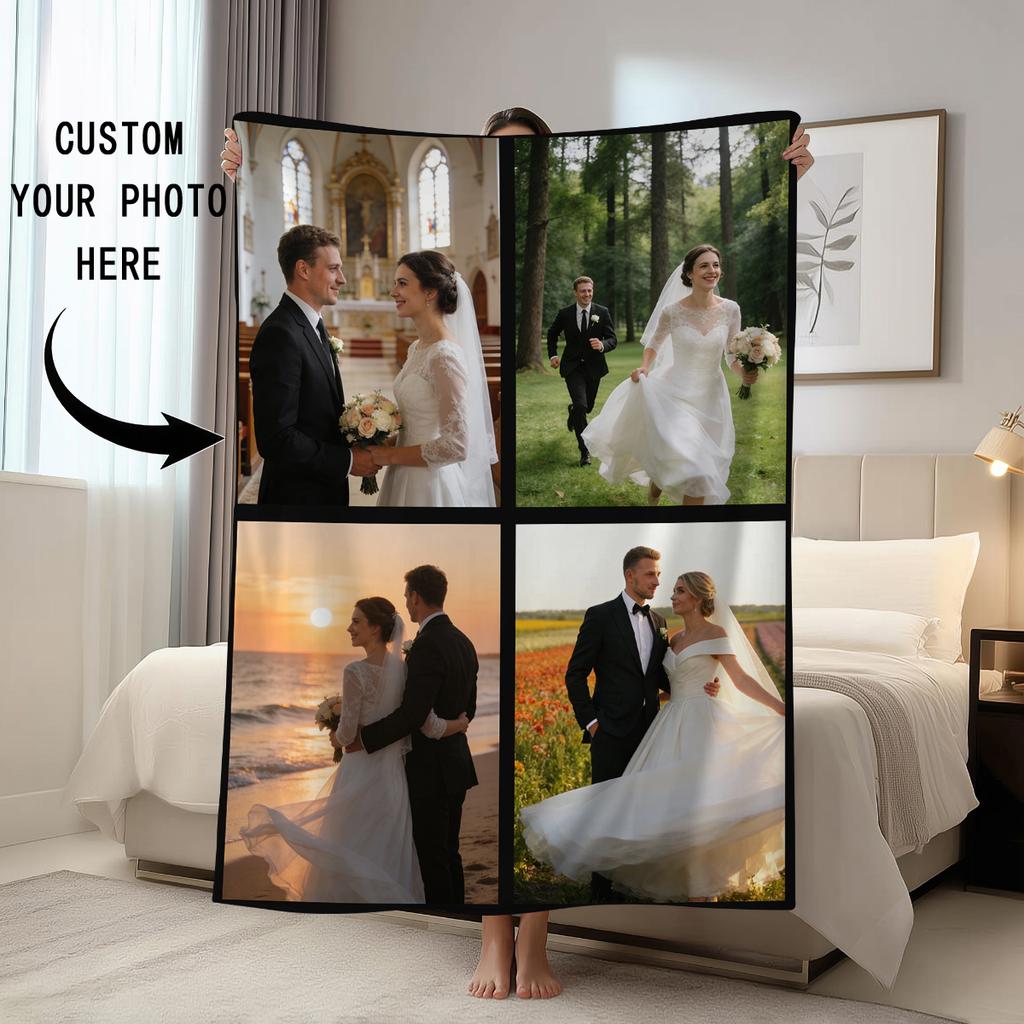 1pc Customized Picture Blankets, Faux Wool Shawl Blankets for Couples and Families, Wedding Anniversaries, Birthday Gifts