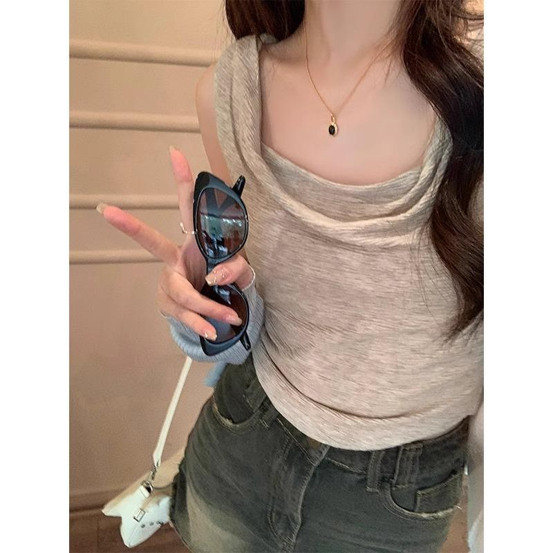 

Маленькая майка для женщин, которую можно носить на улице, с плиссированным воротником-стойкой, облегающий топ без рукавов нерегулярной формы для горячих девушек XL