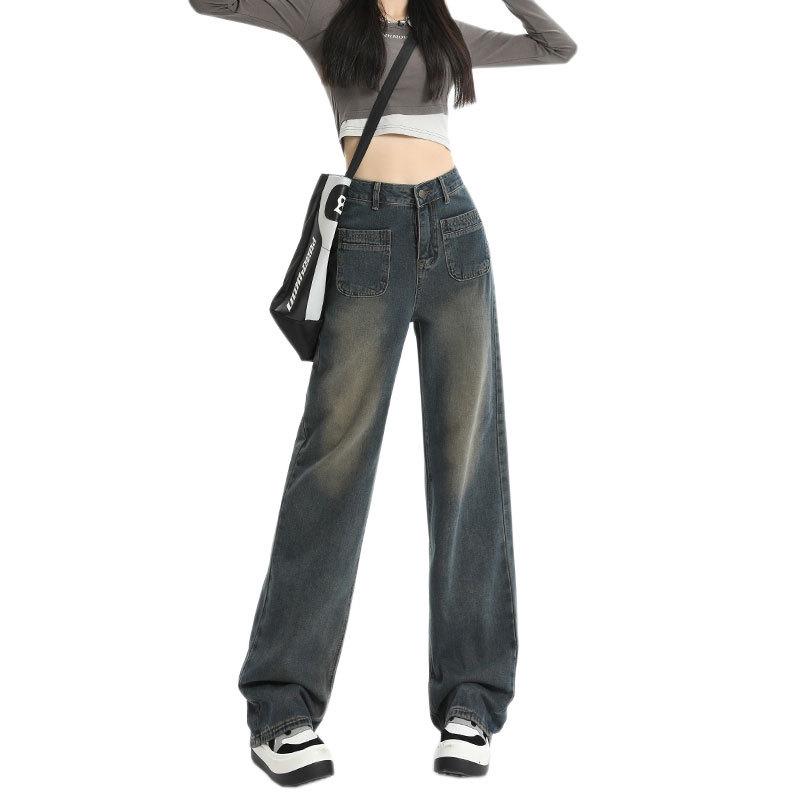 Women's Cement Gray High Waist Wide Leg Jeans - Small to Large Sizes