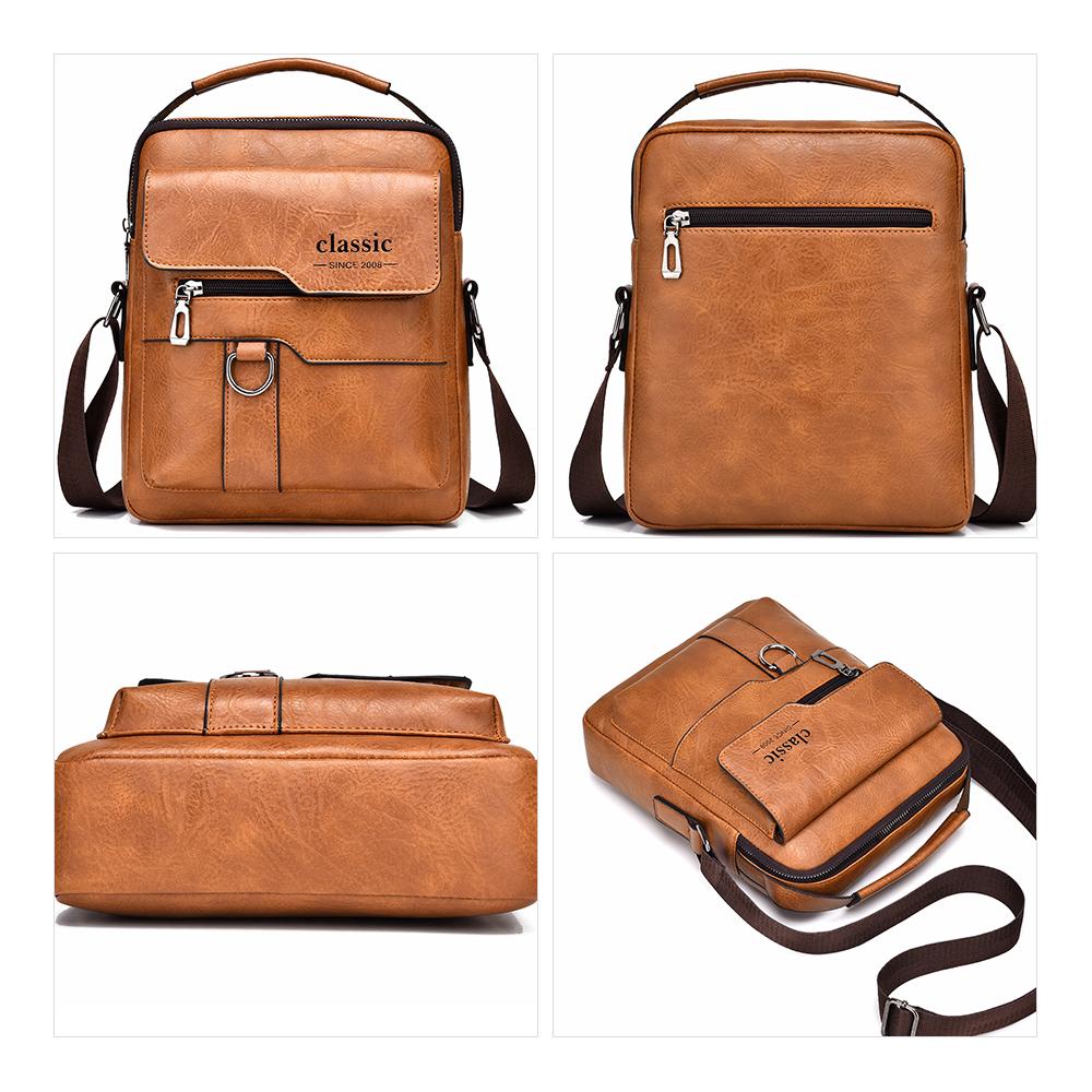 Men's Messenger Bag Leather Crossbody Shoulder Bag Classic Waterproof Briefcase Satchel Travel Bag