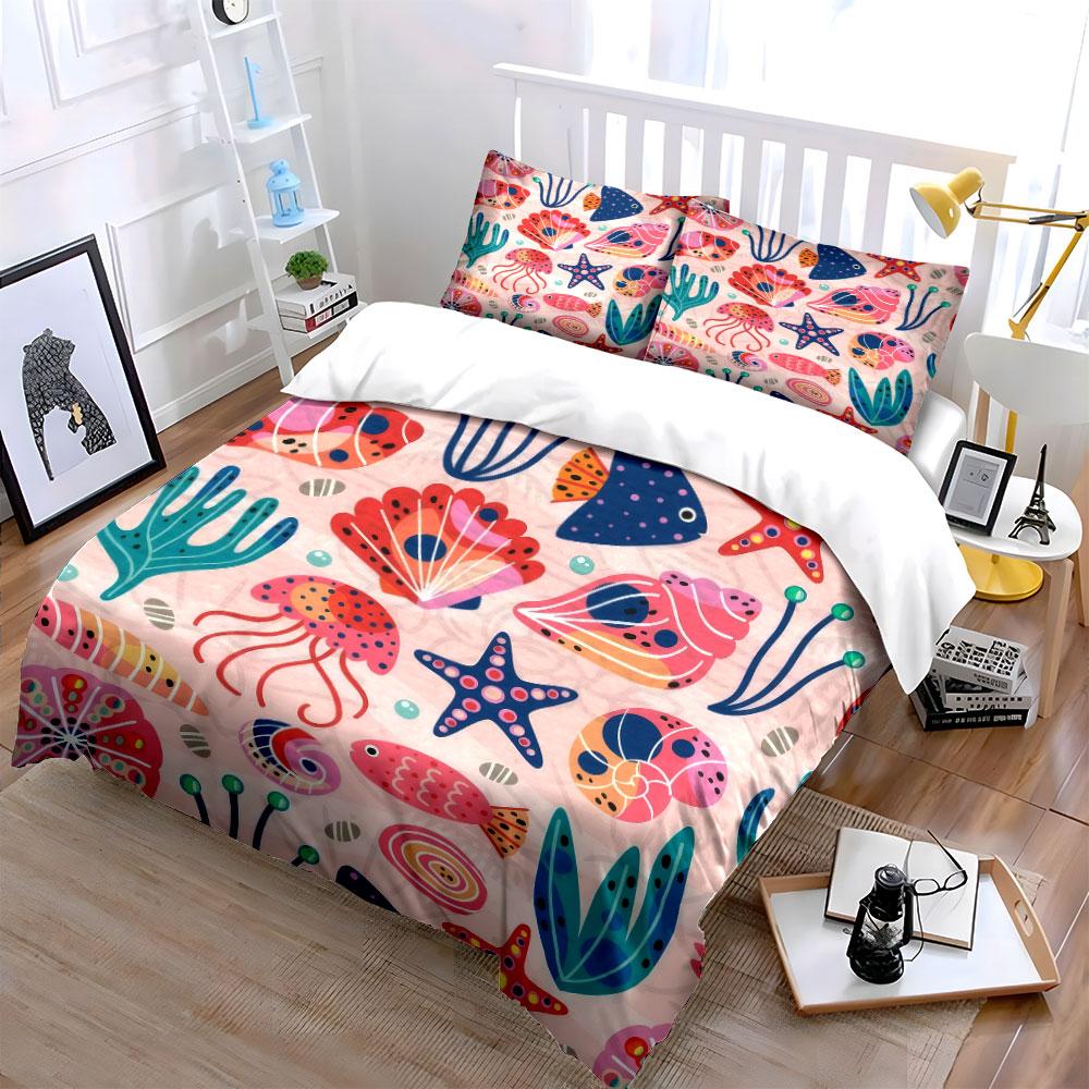 Ocean Theme Decorative Set Soft Comfortable Duvet Cover Bedding Set Included 1*Duvet Cover & 2*Pillowcases, Gift
