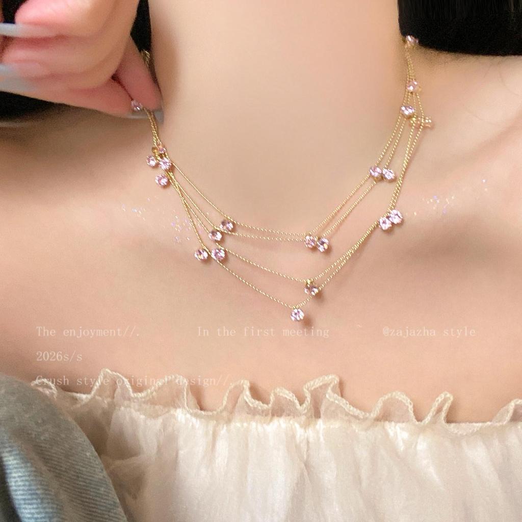 Layered Zirconia Crystal Necklace - Elegant, Shiny, Versatile Clavicle Chain