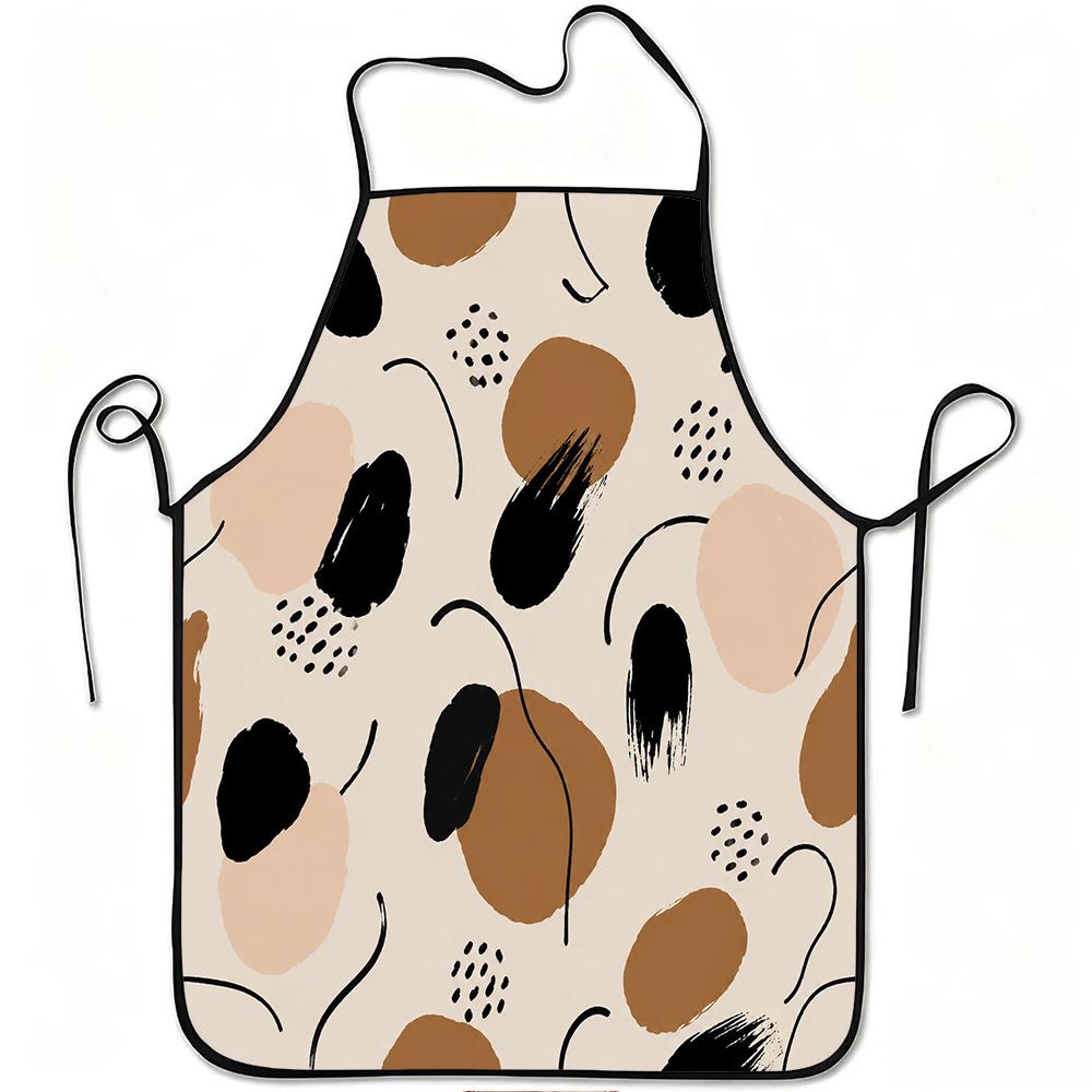1pc Abstract Brown Black Brushstroke Pattern Print Apron, Durable And Easy to Clean, Adjustable Waistband, Polyester Material, for Kitchen Cooking, Ga