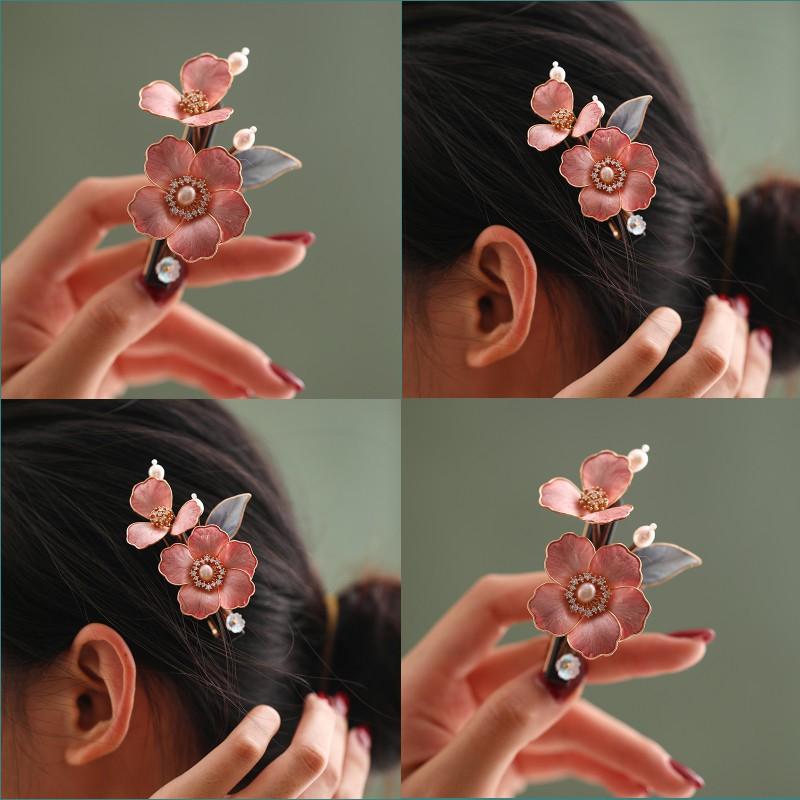 Handmade Chinese Style Silk Velvet Flower Hair Clip Women Side Bangs Decorative Accessory