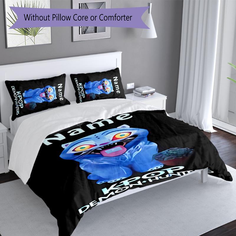 Set Caccia Demoni Kpop con Nome Personalizzato 3 Pezzi, Include 1 Copripiumino e 2 Federe, Arredo Camera da Letto per Tutte le Stagioni