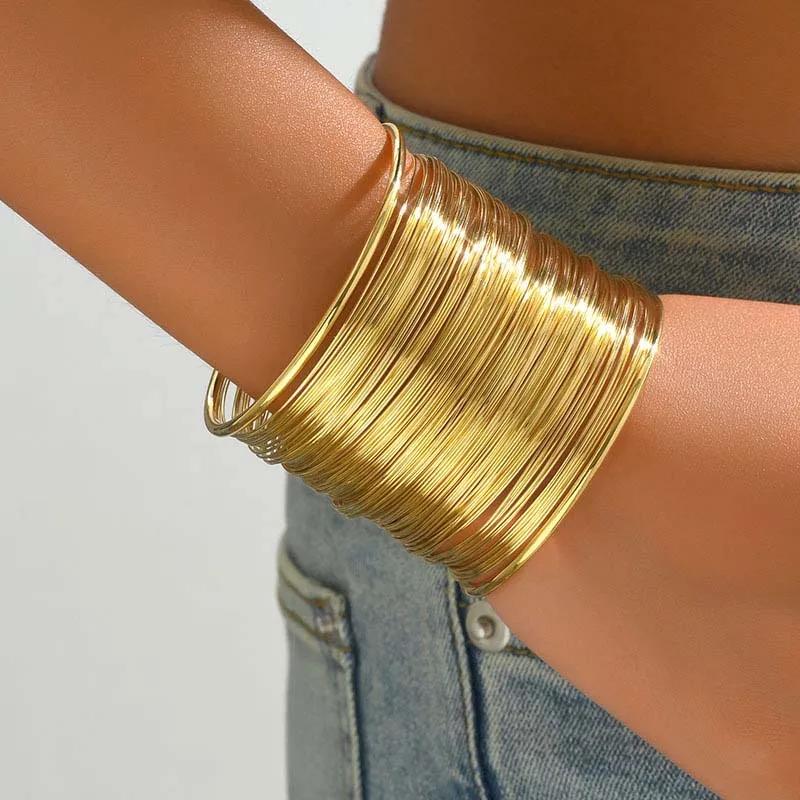 Adjustable Vintage Hyperbolic Layered Wide Wire Bracelet Cuff Bangle for Women Exaggerated Metal Wrist Wrap Bangle Jewelry Gift