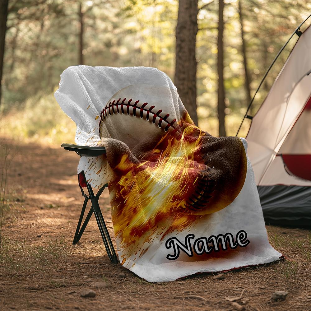 Flaming Baseball Action Sports Graphic Design Flannel Outdoor Blanket Gift Blanket Comfortable And Soft Lightweight And Portable Suitable For All