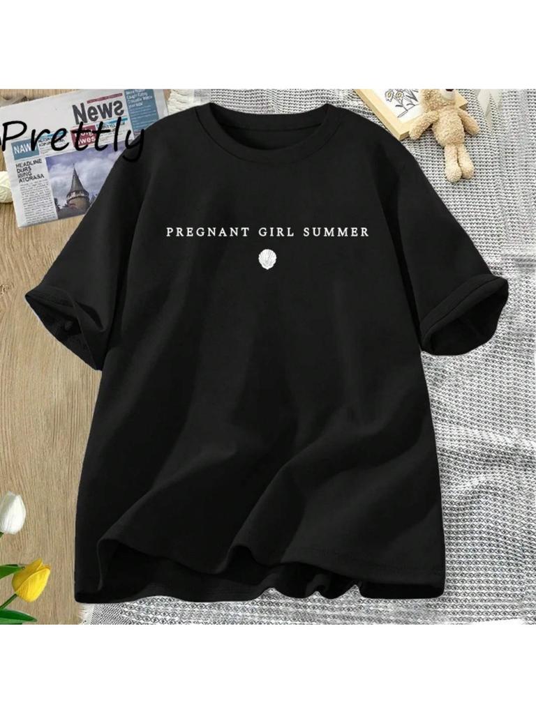 Pregnant Girl Summer T Shirt Beach Pregnancy Announceunisext T-Shirt Wounisex Mother Mom Tshirt Casual Short Sleeve Cotton Tees