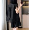 Women's Summer Loose Casual Chinese Retro Set Sleeveless Plate Button Shirt + Shorts Comfortable Two Piece Set