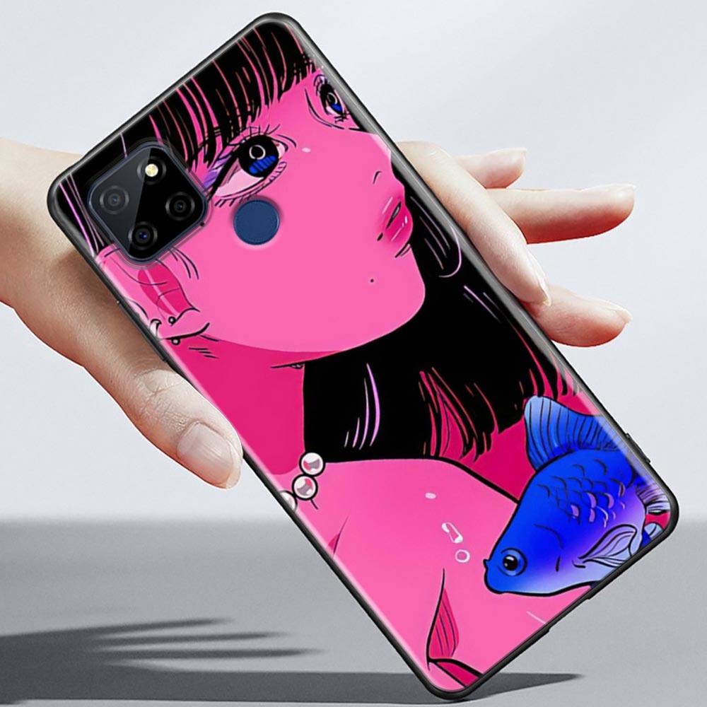 Super Cute Girl Anime Phone Case For OPPO Realme 5 6 7 7i 8 8i 9 9i V25 F9 F17 F19 5G 4G Pro Narzo Speed Black Soft Cover Fundas