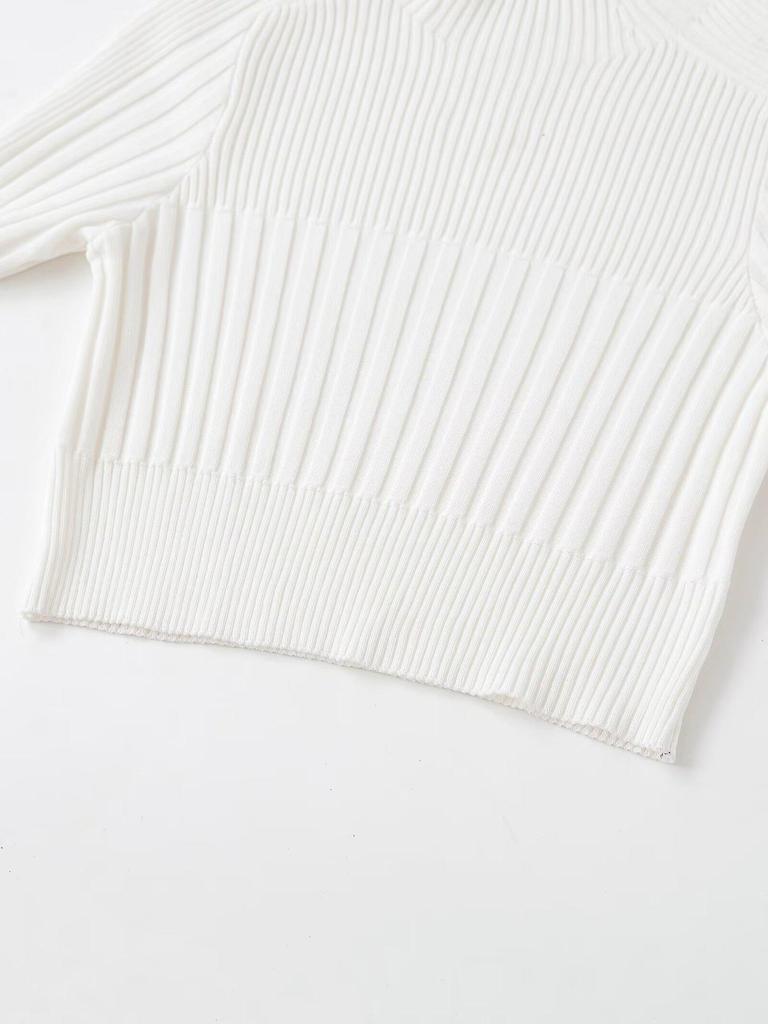 2026 Spring Women's Short-Sleeved Stand-Up Collar Ribbed Knit Top - European & American Style