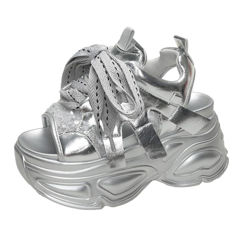 Módní dámské robustní platformové sandály Návrháři Nová značka 2024 Letní plážová ležérní obuv Dámské šněrovací klínky 9CM Módní sandál Dámy2